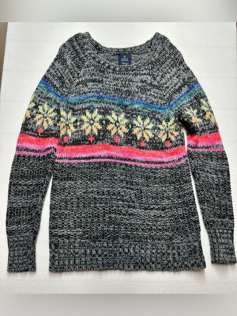 American Eagle Fair Isle Wool Mohair Blend Tunic Sweater Gray Multicolor M